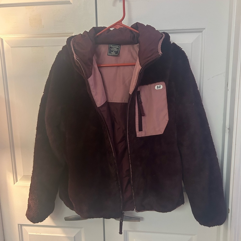 Abercrombie & Fitch Purple and Pink Fleece Reversable Jacket womens sz Small